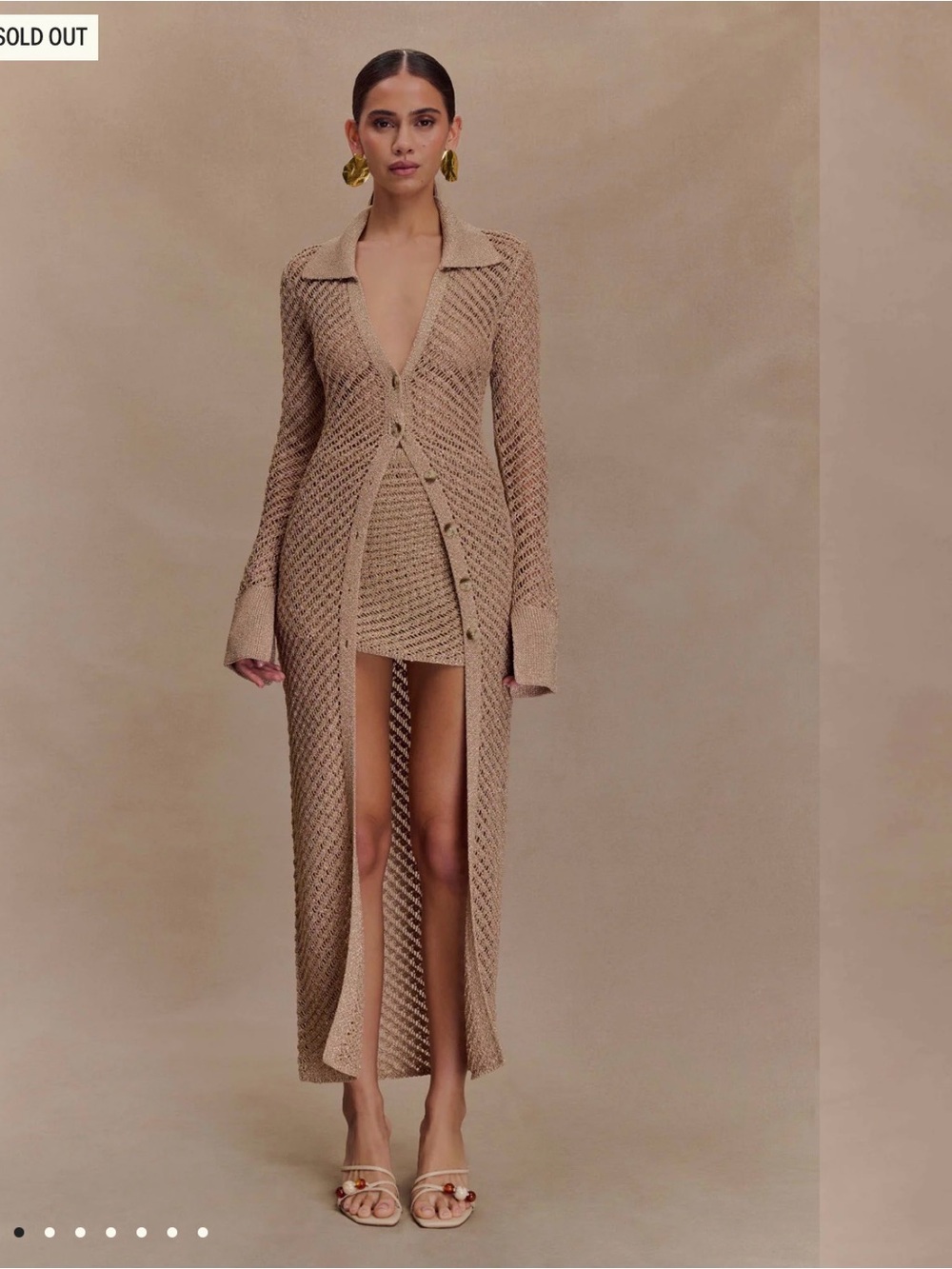 Meshki Beige Knit Maxi Cardigan Dress